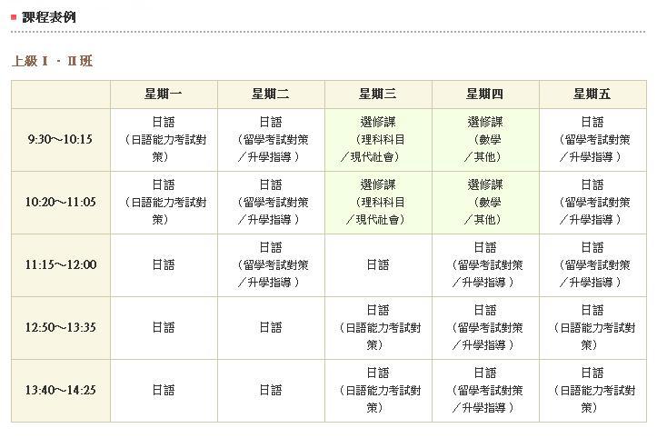 福岡YMCA日本語科-課表